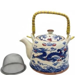 Ceramic Dragon Tea Pot with Stainless Steel Infuser and Bamboo Handle